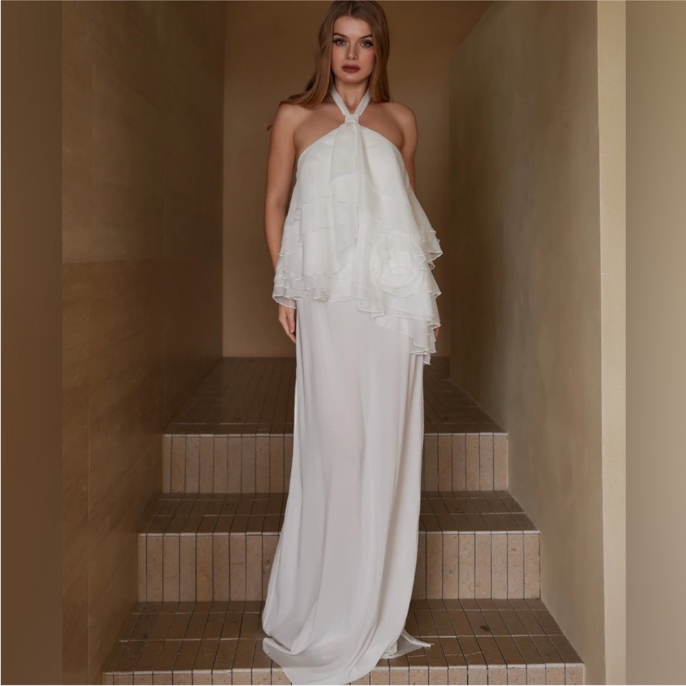 Ivory Haltered Ruffled Dress